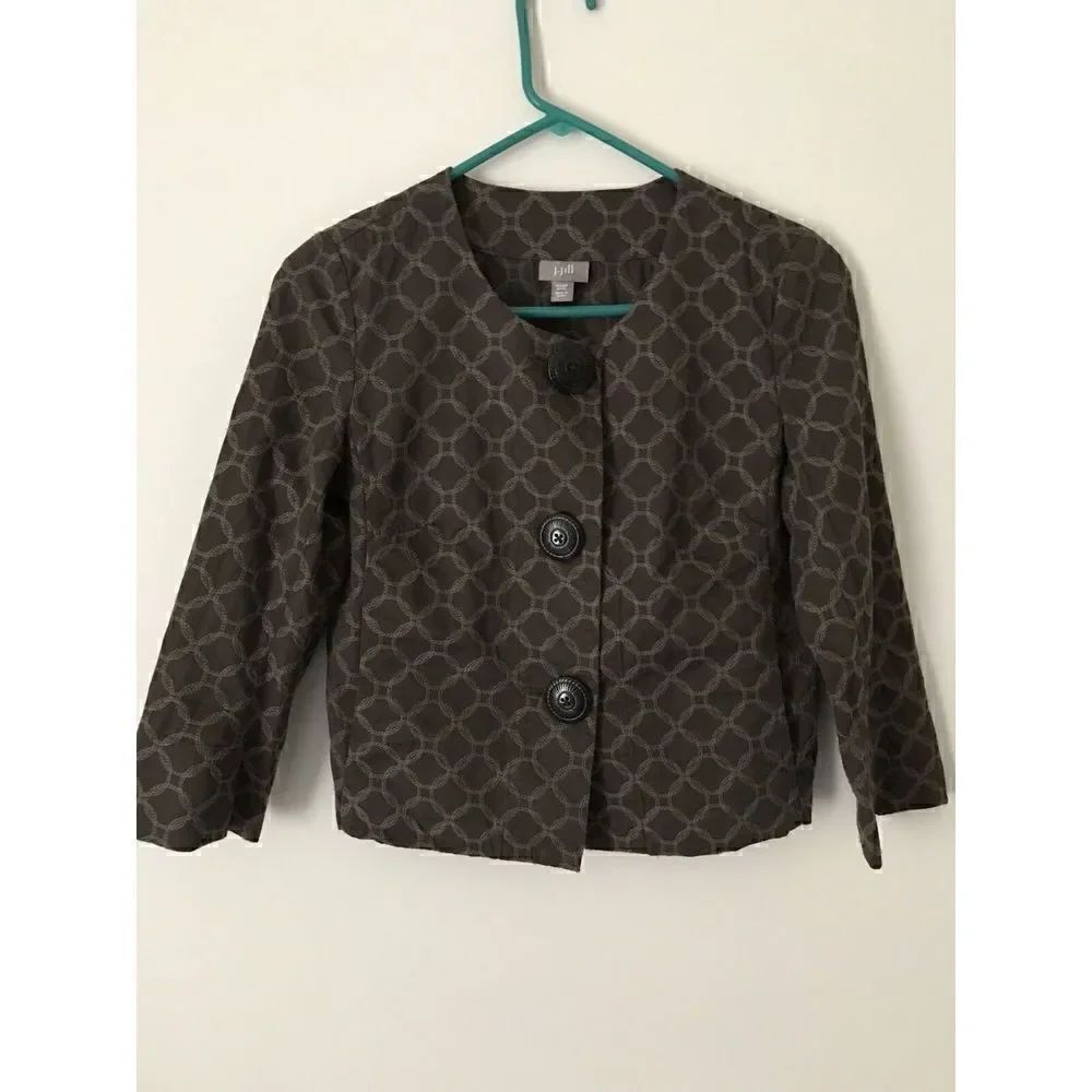 J Jill Petite XXS 3/4 Sleeve Brown Jacket Embroidered Circle